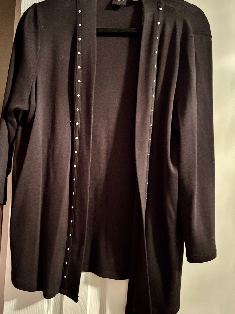 Rafaella Black Open-Front Cardigan with Stud Trim